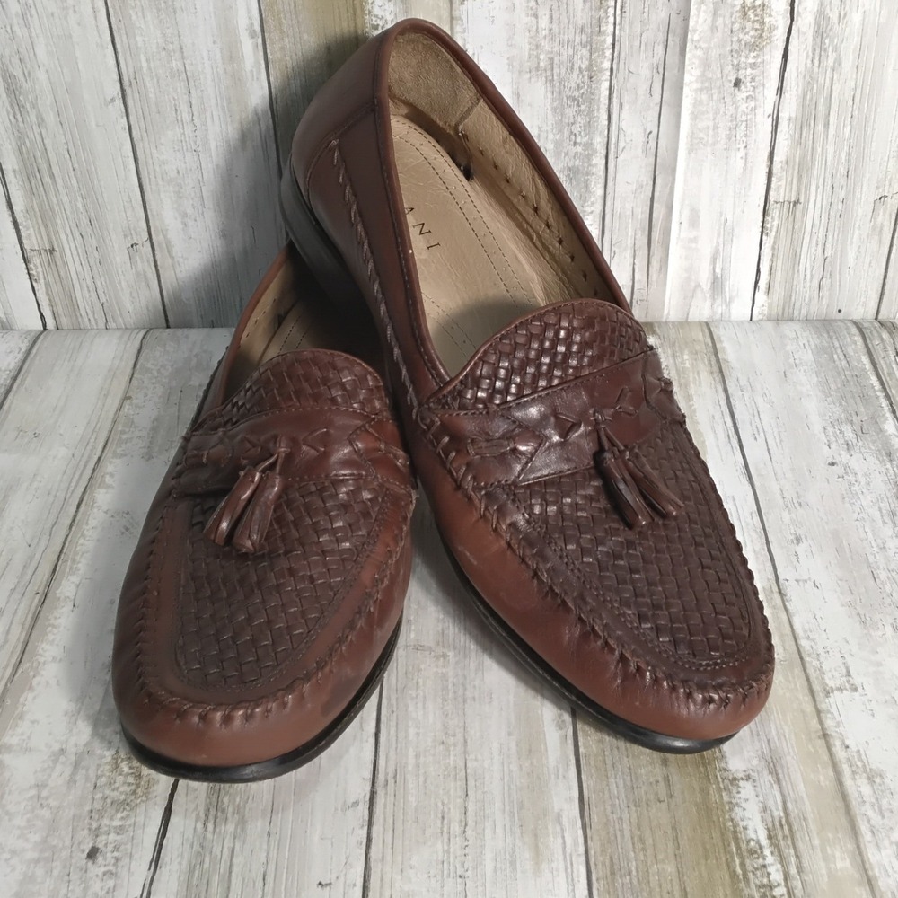 Domani Mens Brown Leather Woven Tassel Loafers Slip On Dress Shoes13M 18-1005